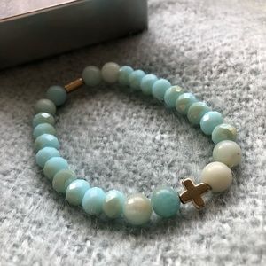 Blue Charged Stones with Stories Cross Bracelet